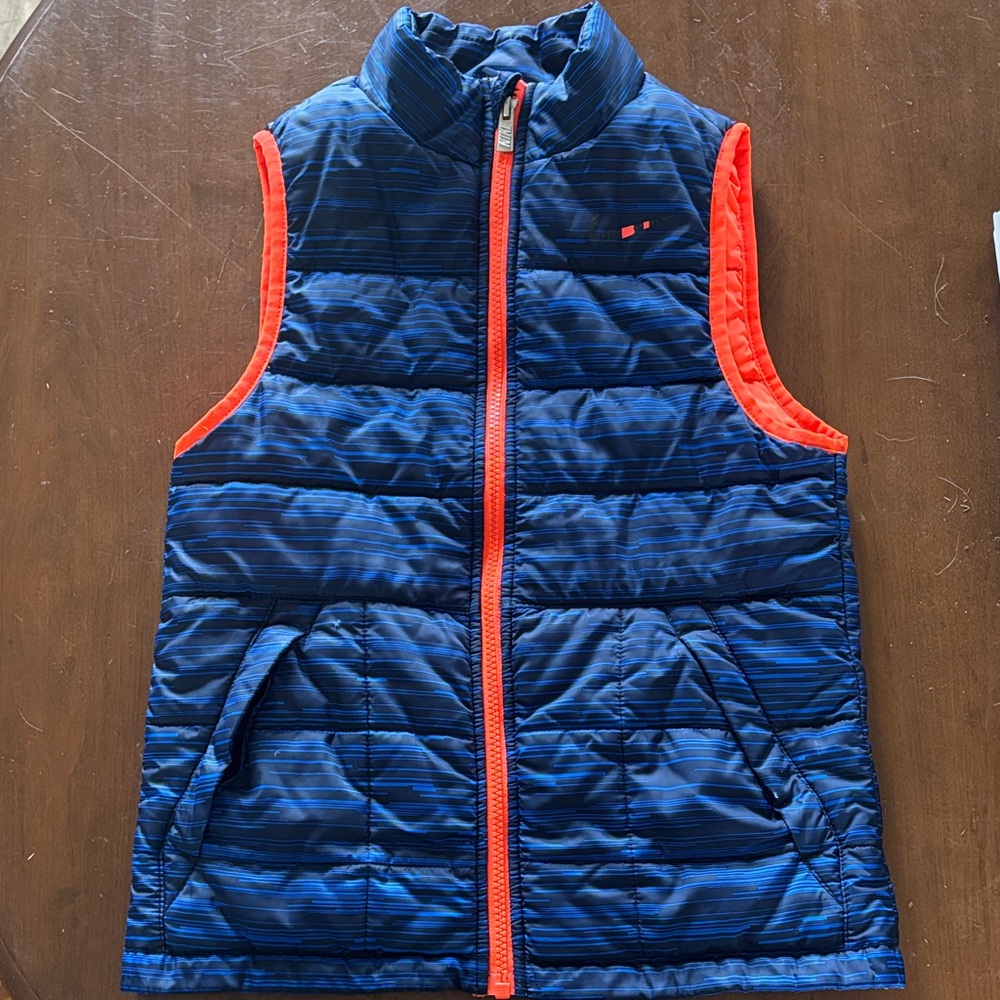 Nike Boys Blue Puffer Vest with Orange Trim